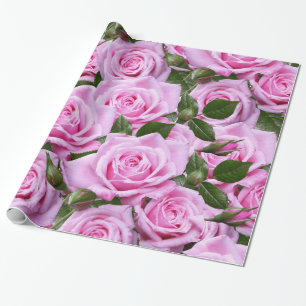 Papel de envolvimiento brillante, rosas rosadas