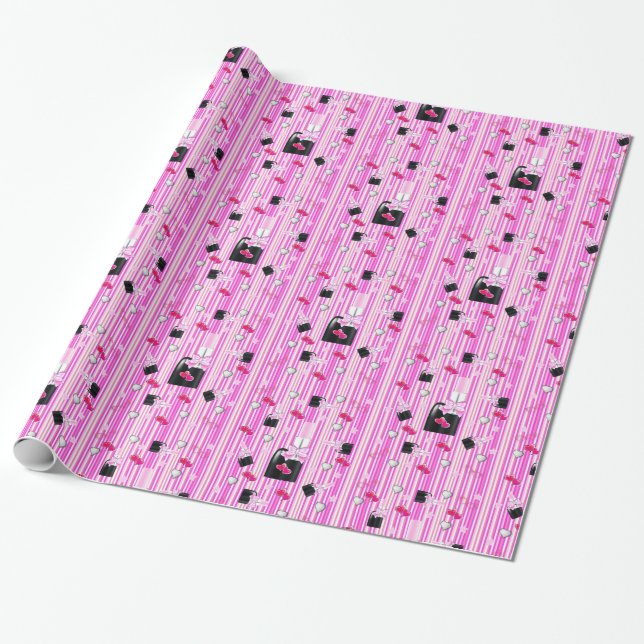 Papel de envolvimiento brillante, tira rosa de láp (Desenrollado)