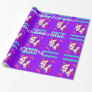 Papel de envolvimiento brillante, unicornio corazó