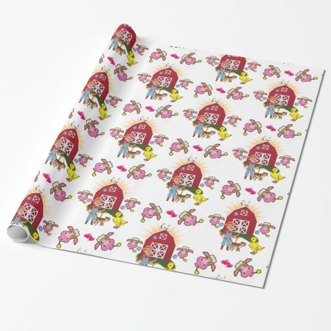 Papel de envolvimiento brillante, vacas de granja (Desenrollado)