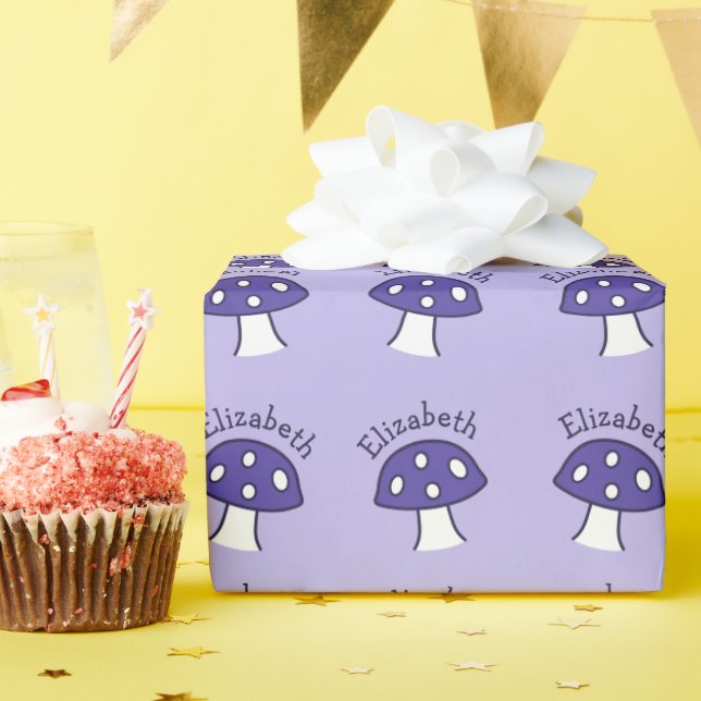 Papel de envolvimiento con nombre de hongo morado (Fiesta de cumpleaños )