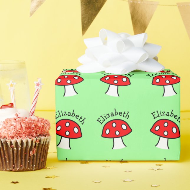 Papel de envolvimiento con nombre de hongo rojo (Fiesta de cumpleaños )