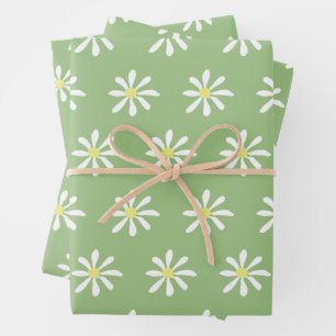 Papel de envolvimiento Dainty Daisy (verde y blanc
