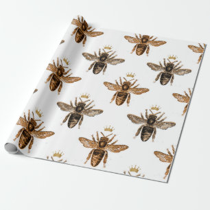 Papel de envolvimiento de abeja blanca y dorada