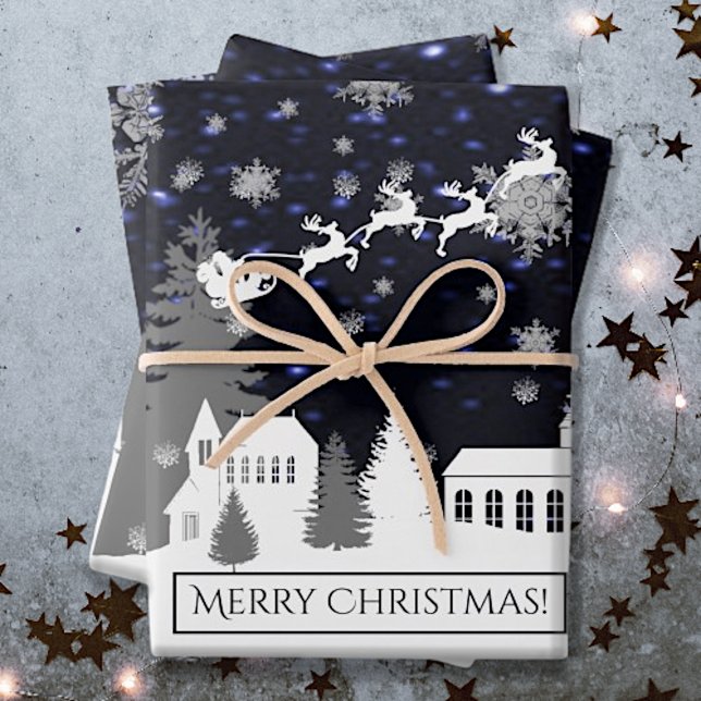 Papel de envolvimiento de aldea de navidades (Christmas Village Wrapping Paper Sheets)