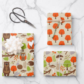 Papel de envolvimiento de animales de bosque de 3
