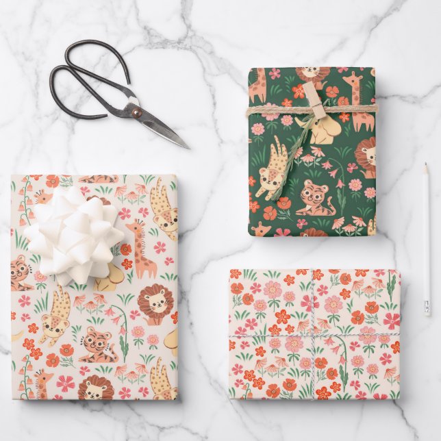 Papel de envolvimiento de animales de jungla conju (Anverso)