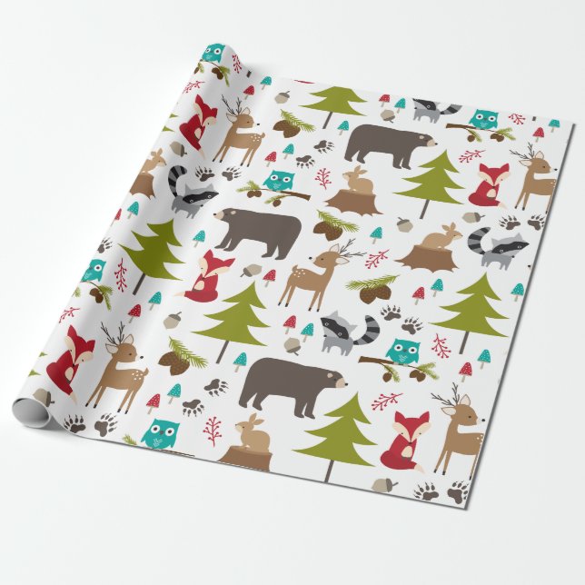 Papel de envolvimiento de animales de Woodsy Woodl (Desenrollado)