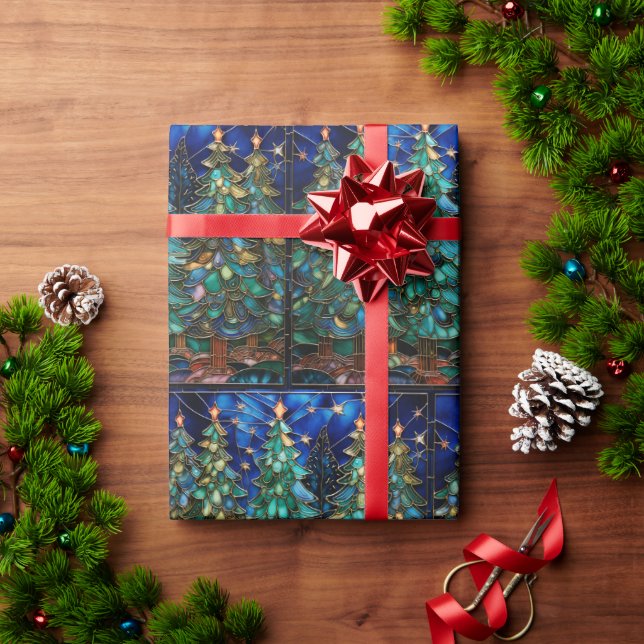 Papel de envolvimiento de árbol de navidad de vidr (Regalo de vacaciones)