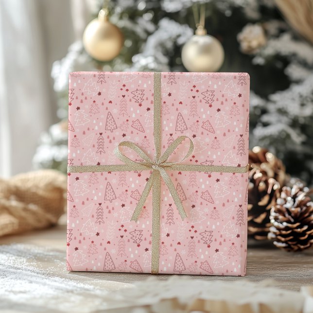 Papel de envolvimiento de árbol de Navidad rosa de (Subido por el creador)