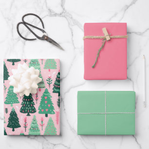 Papel de envolvimiento de árbol de Navidad rosa il