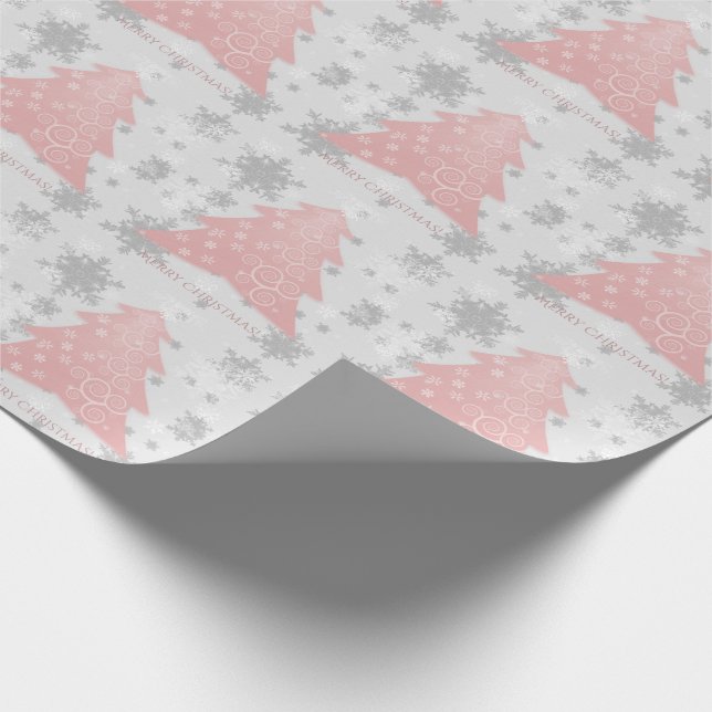 Papel de envolvimiento de árbol de Navidad rosado (Esquina)