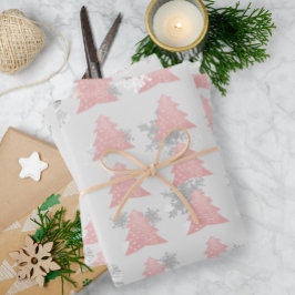 Papel de envolvimiento de árbol de Navidad rosado
