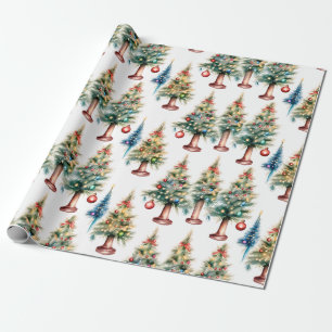 Papel de envolvimiento de árbol navideño acuarela