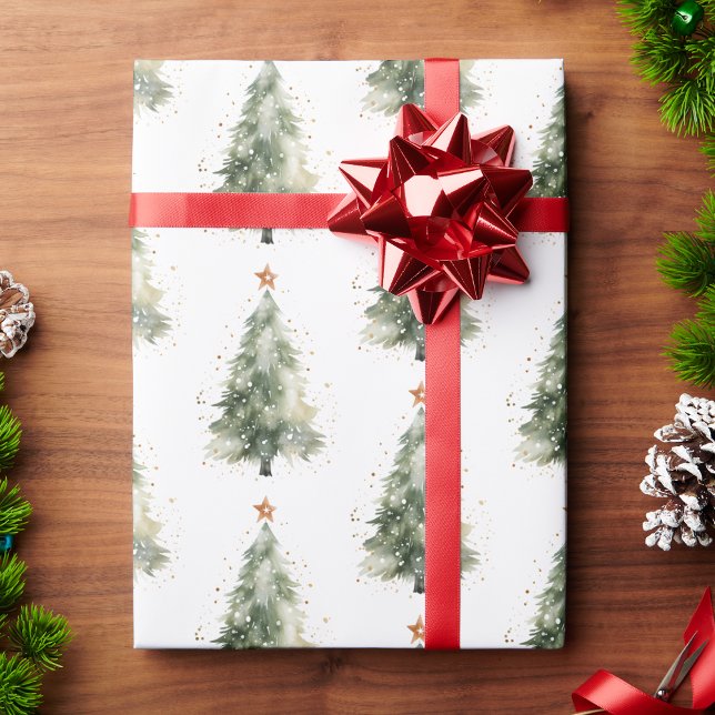 Papel de envolvimiento de árbol navideño acuarela (Classic Holiday Watercolor Christmas Tree Wrapping Paper by Painted Paperie
)