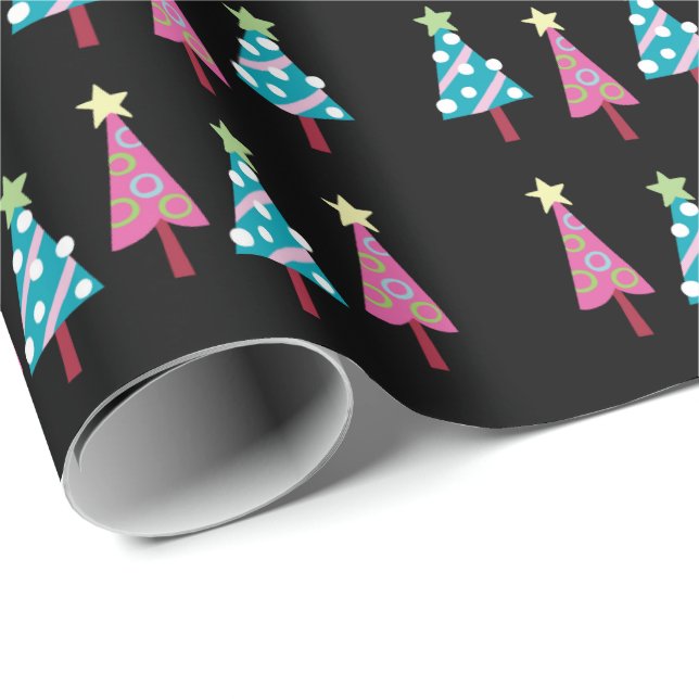 Papel de envolvimiento de árboles rosados y azules (Esquina del rollo)
