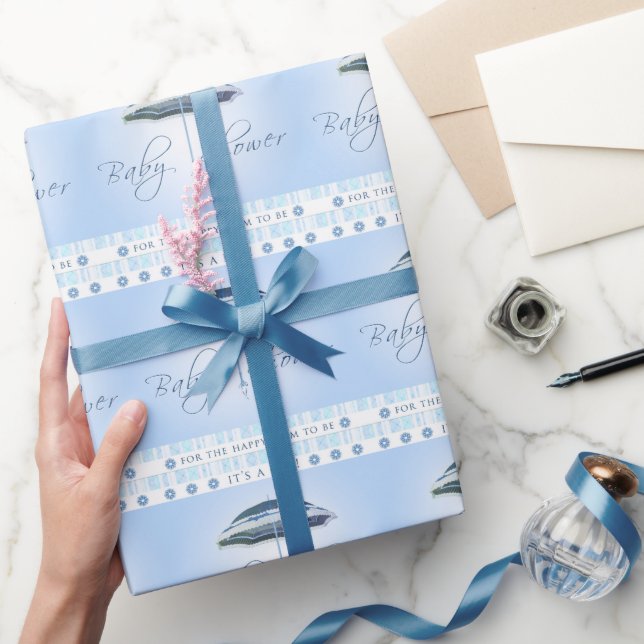 Papel de envolvimiento de Baby Shower Umbrella Blu (Regalar)