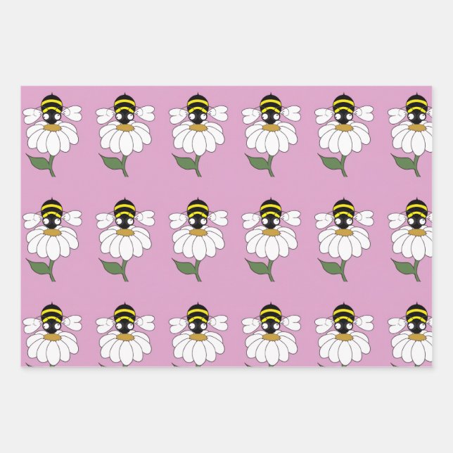 Papel de envolvimiento de Bee Daisy (conjunto de 3 (Anverso)