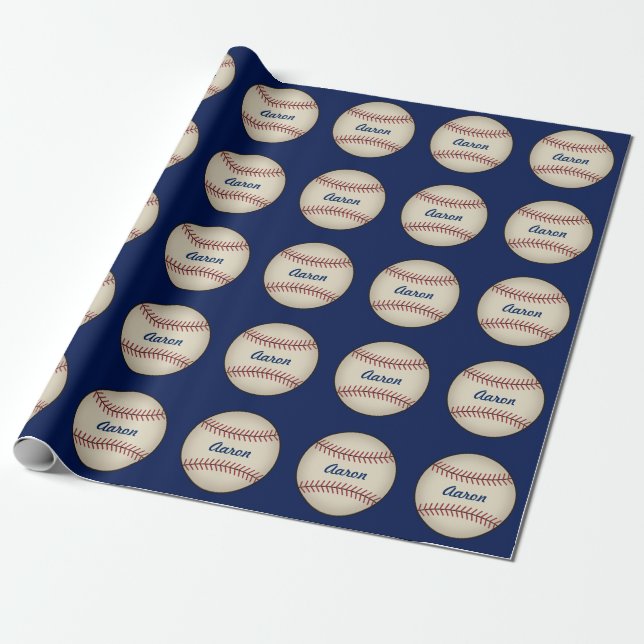 Papel de envolvimiento de béisbol azul personaliza (Desenrollado)