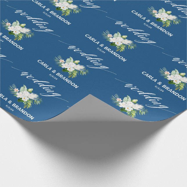 Papel de envolvimiento de Boda floral azul (Esquina)