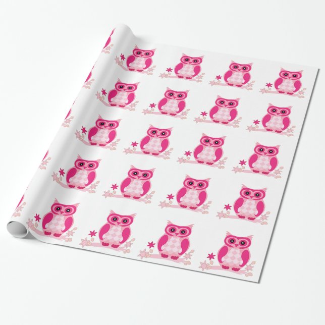 Papel de envolvimiento de búho rosado (Desenrollado)