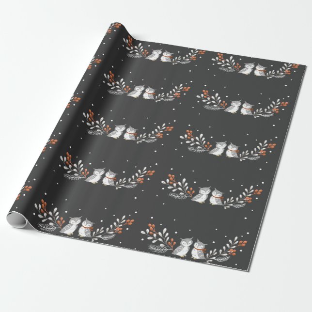 Papel de envolvimiento de búhos de invierno (Desenrollado)