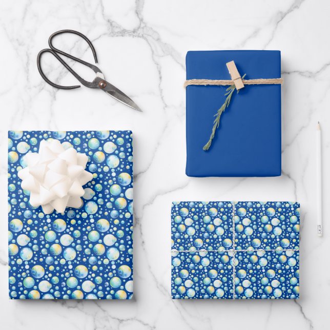 Papel de envolvimiento de burbujas (azules, verdes (Anverso)