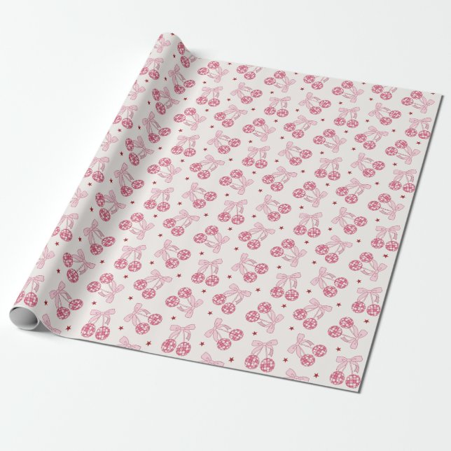 Papel de envolvimiento de cerezas retro disco (Desenrollado)