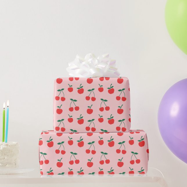 Papel de envolvimiento de cerezas | Rosa (Regalos de fiesta)