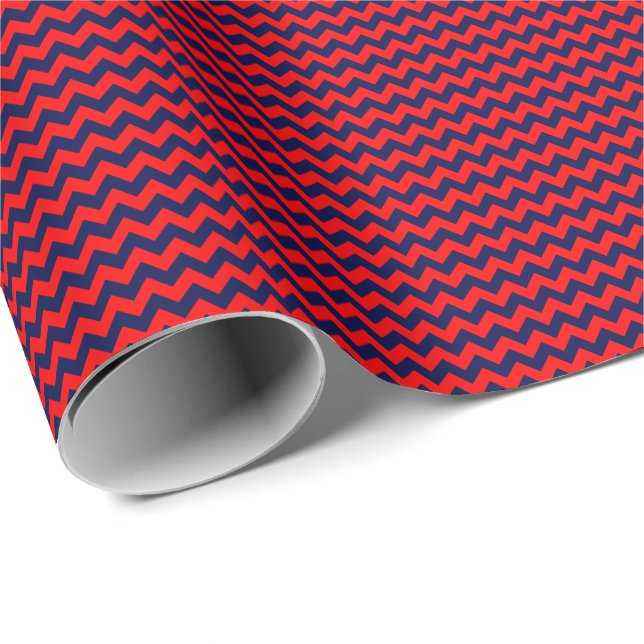 Papel de envolvimiento de chevron pequeño azul y r (Esquina del rollo)