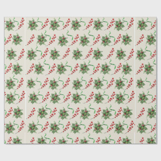 Papel de envolvimiento de cinta holly y verde