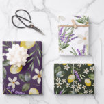 Papel de envolvimiento de cítricos con flores de l<br><div class="desc">Diseño moderno y de bonito con limones,  flores blancas y hojas de salvia,  todo pintado de acuarela. Degustación perfecta para regalos de boda,  aniversario y ducha de novia.</div>