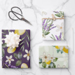 Papel de envolvimiento de cítricos florales de lim<br><div class="desc">Diseño moderno y de bonito con limones,  flores blancas y hojas de salvia,  todo pintado de acuarela. Degustación perfecta para regalos de boda,  aniversario y ducha de novia.</div>