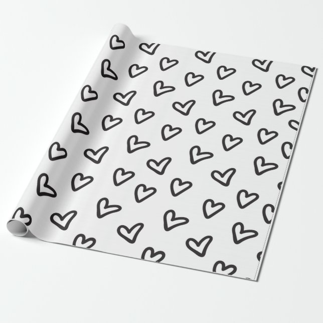 Papel de envolvimiento de corazones negros (Desenrollado)