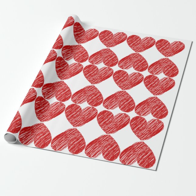 Papel de envolvimiento de corazones rojos con patr (Desenrollado)