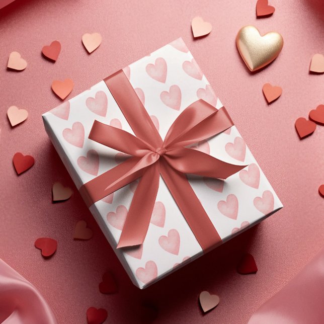Papel de envolvimiento de corazones rosados de col (Celebrate Valentine's Day with this watercolor heart wrapping paper! )