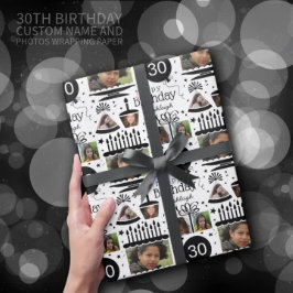 Papel de envolvimiento de cumpleaños 30 Nombre de 
