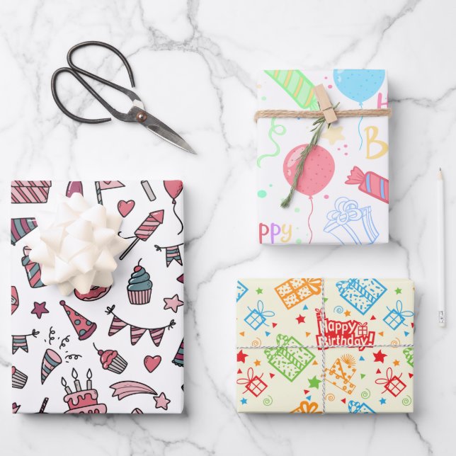 Papel de envolvimiento de cumpleaños conjunto de h (Anverso)