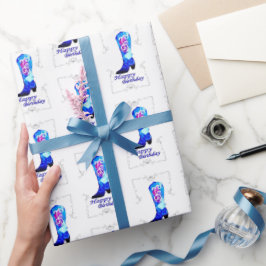 Papel de envolvimiento de cumpleaños de Cowgirl Bo