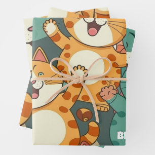Papel de envolvimiento de cumpleaños de gatos feli