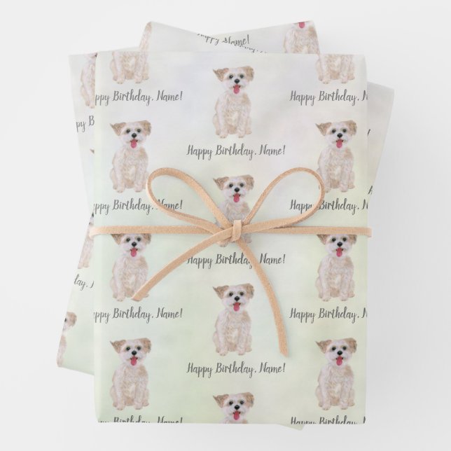 Papel de envolvimiento de cumpleaños de Morkie Dog (In situ)
