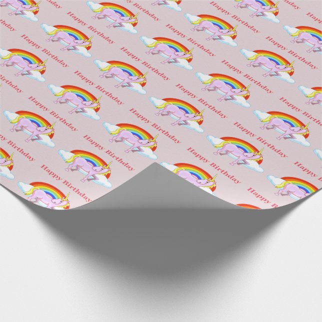 Papel de envolvimiento de cumpleaños de Unicorn (Esquina)