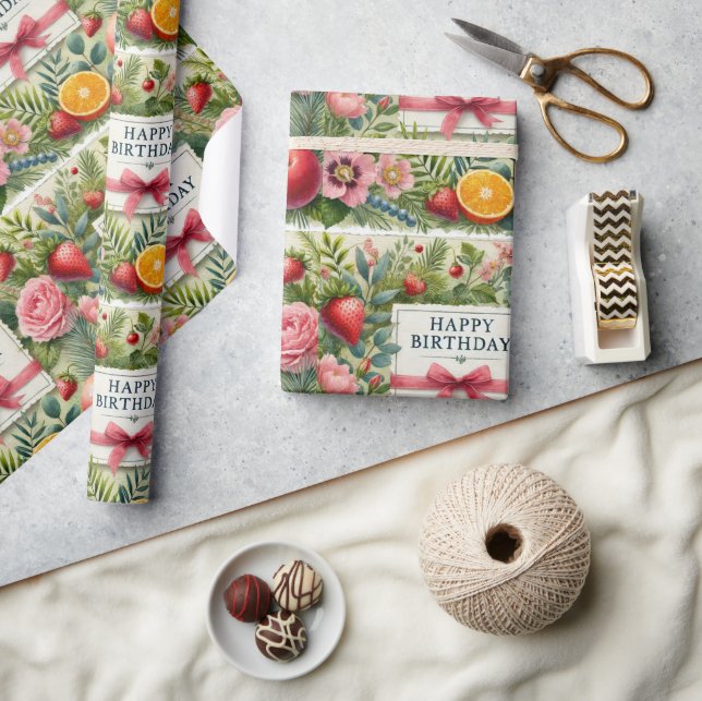 Papel de envolvimiento de cumpleaños feliz con flo (Artesanía)