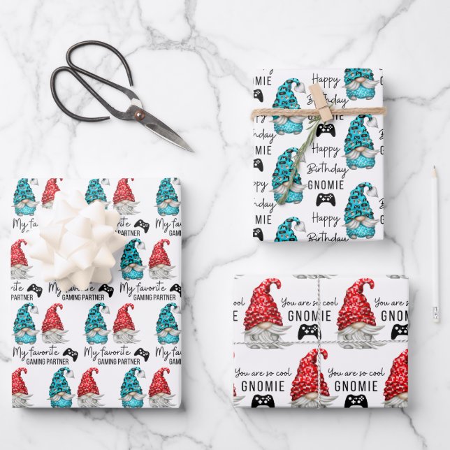 Papel de envolvimiento de cumpleaños Gnome conjunt (Anverso)