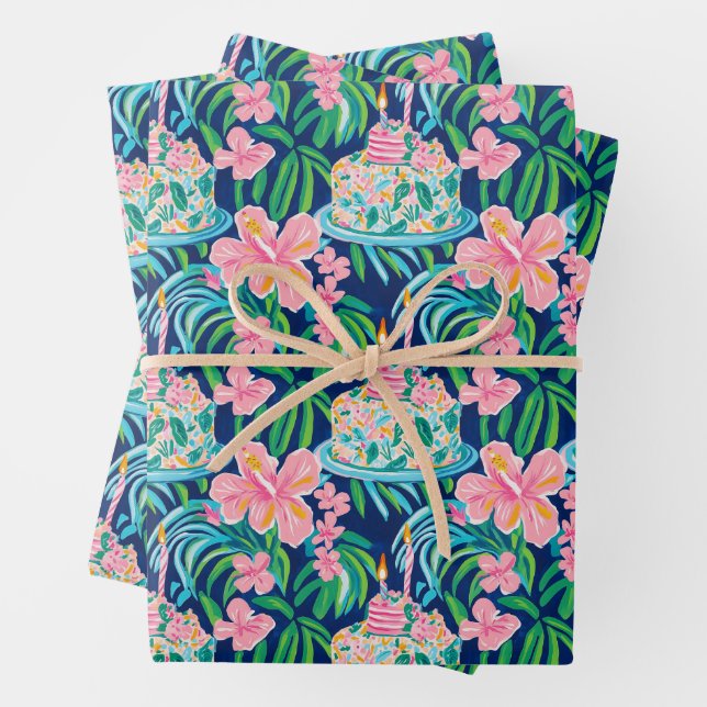 Papel de envolvimiento de cumpleaños preppy (In situ)