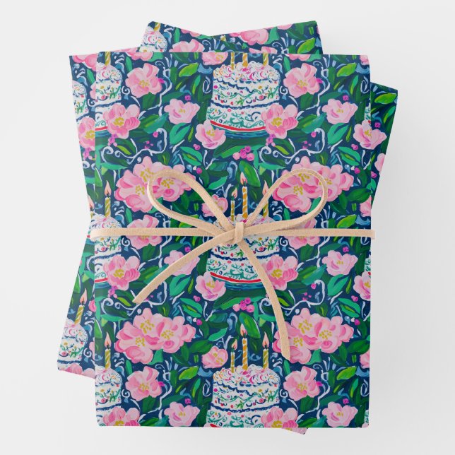 Papel de envolvimiento de cumpleaños preppy (In situ)