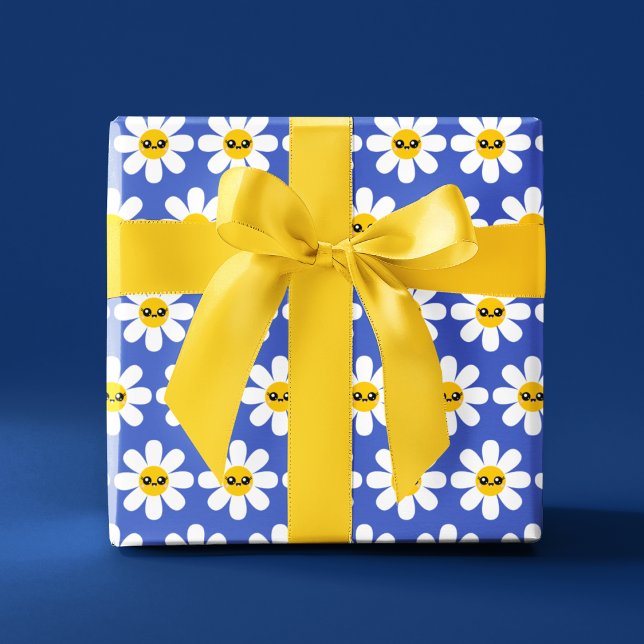 Papel de envolvimiento de Daisy para reír (Cheer someone up with this cute smiling daisy wrapping paper! )