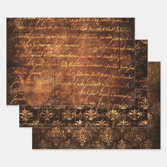 Papel de envolvimiento de Damasco de oro marrón do (Set)