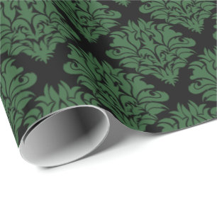 Papel de envolvimiento de Damask-Gift verde