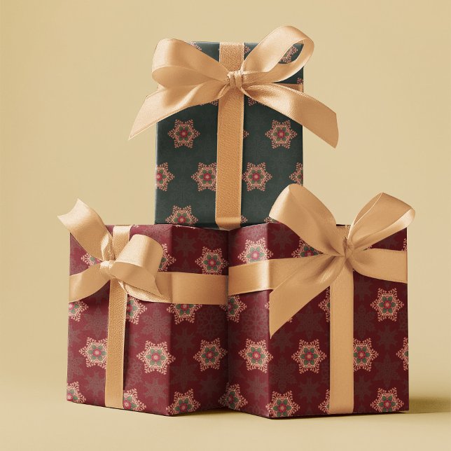 Papel de envolvimiento de estrella holly 2 piezas  (Holly Star Wrapping Paper - 2 Red and 1 Green Pieces)